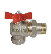 Кран шаровой угловой 1/2", разборный, красная ручка бабочка